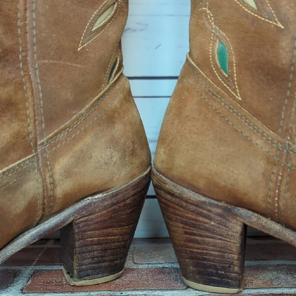 Vintage Acme Cowboy Cowgirl Boots 70's Women's 9.5 Suede Inlay Cutouts Butterfly - Picture 8 of 16